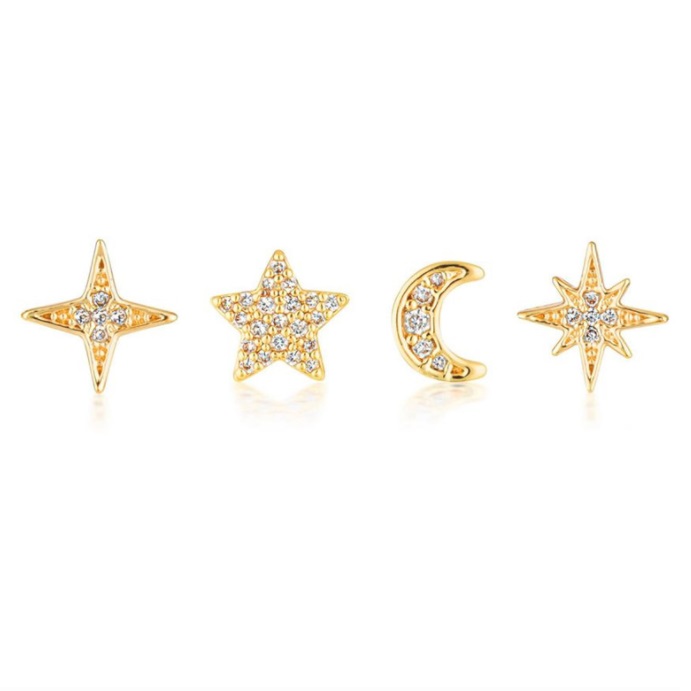 Star and moon stud earrings Set 